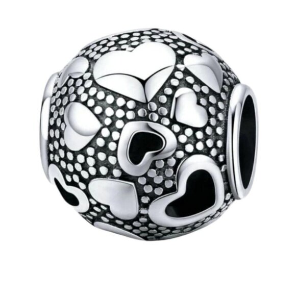 925 Sterling Silver Retro Hearts Charm - Picture 1 of 5